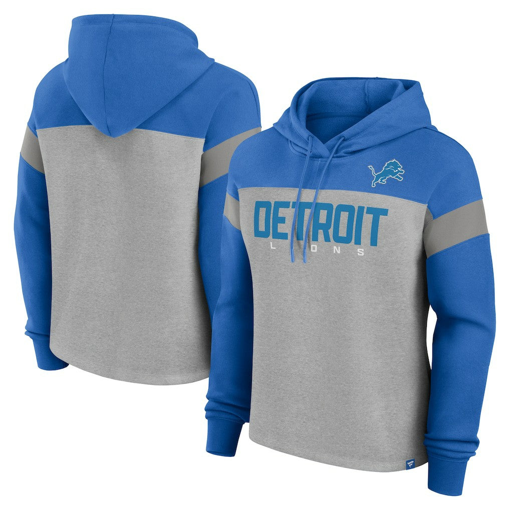Detroit Lions Women's Bold Play Call Pullover Hoodie - Heather Gray/Blue on sale