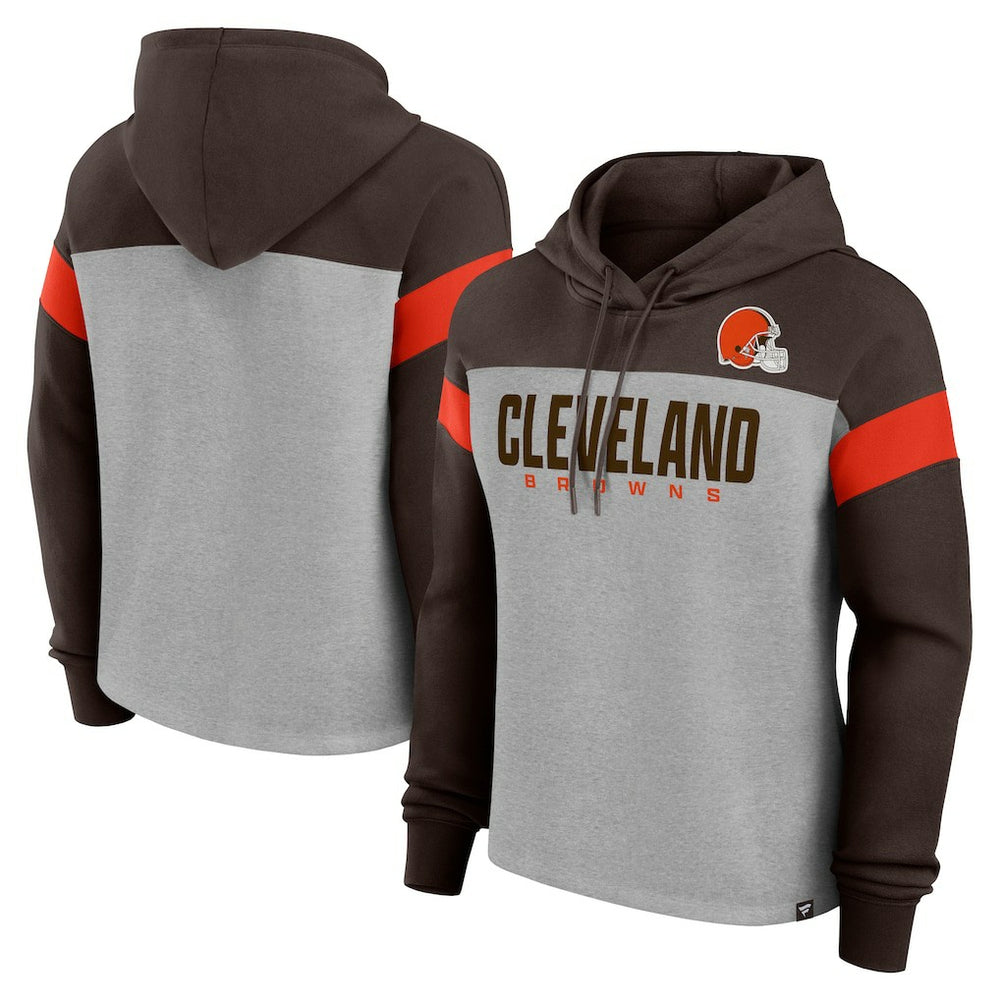 Cleveland Browns Women's Bold Play Call Pullover Hoodie - Heather Gray/Brown discount