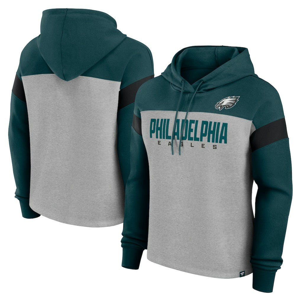 Philadelphia Eagles Women's Bold Play Call Pullover Hoodie - Heather Gray/Midnight Green on sale