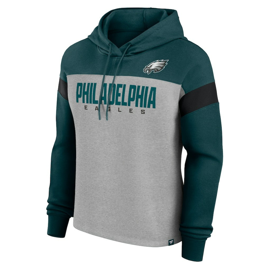 Philadelphia Eagles Women's Bold Play Call Pullover Hoodie - Heather Gray/Midnight Green on sale