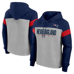 New England Patriots Women's Bold Play Call Pullover Hoodie - Heather Gray/Navy on sale