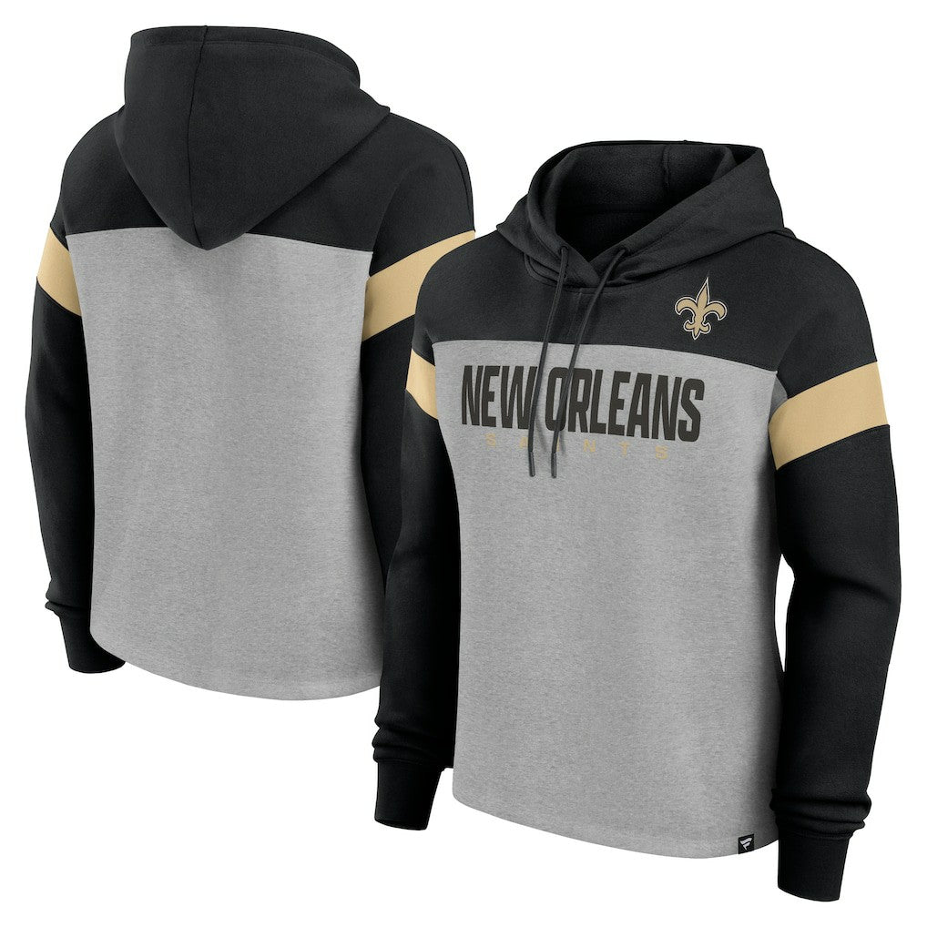 New Orleans Saints Women's Bold Play Call Pullover Hoodie - Heather Gray/Black on sale