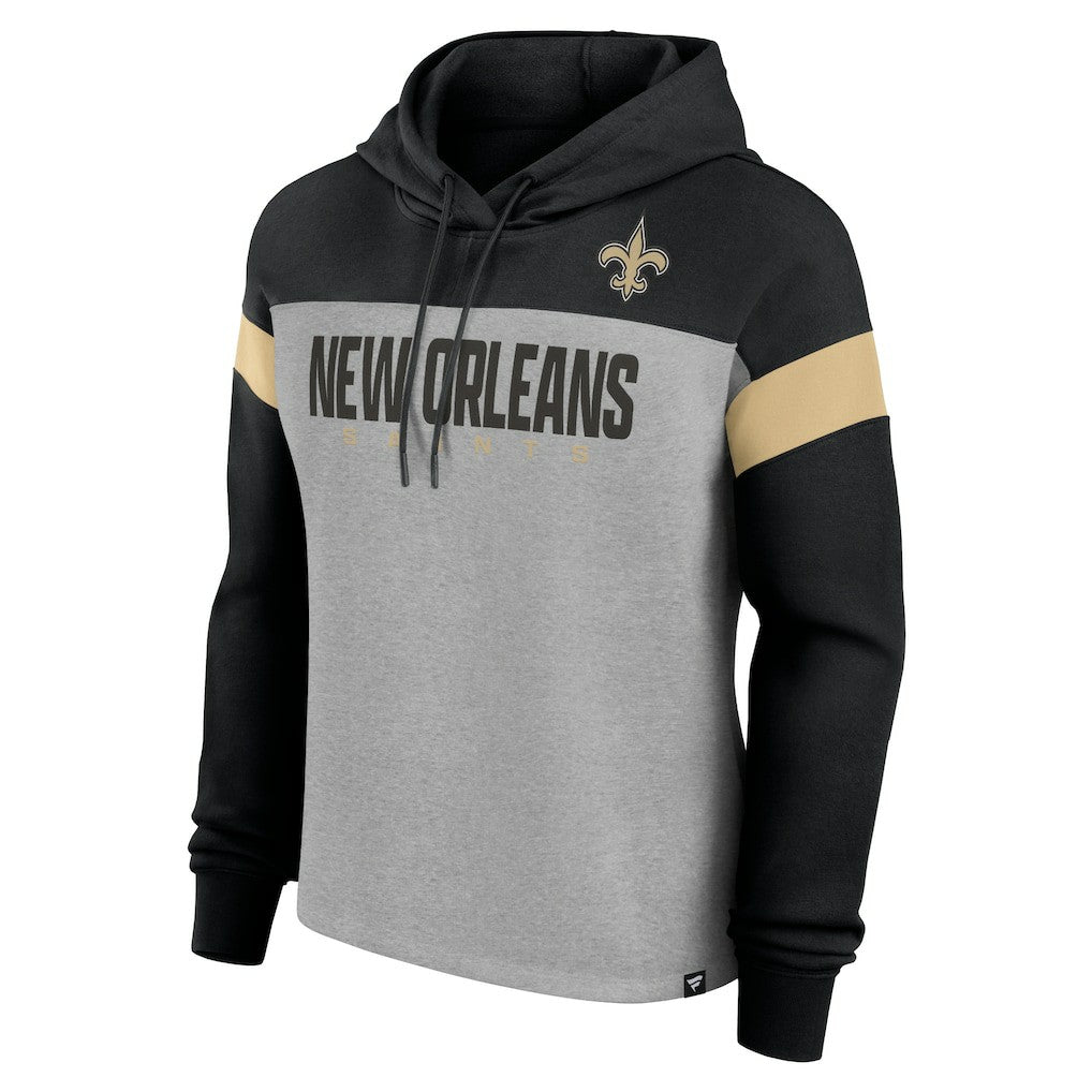 New Orleans Saints Women's Bold Play Call Pullover Hoodie - Heather Gray/Black on sale