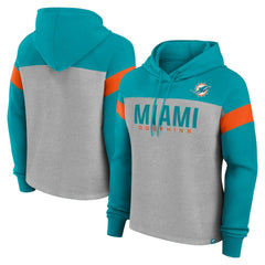 Miami Dolphins Women's Bold Play Call Pullover Hoodie - Heather Gray/Aqua outlet