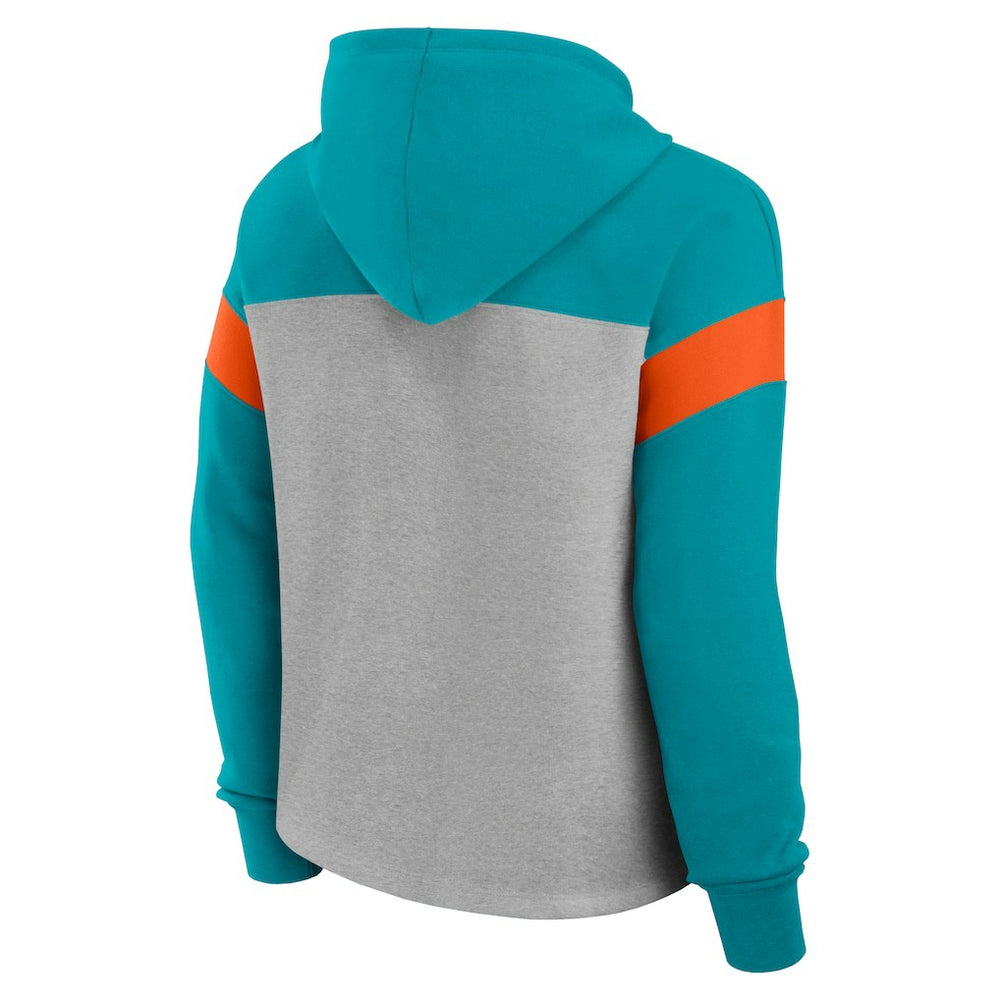 Miami Dolphins Women's Bold Play Call Pullover Hoodie - Heather Gray/Aqua outlet