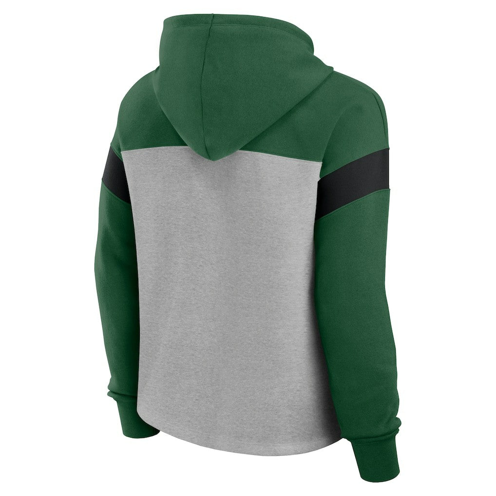 New York Jets Women's Bold Play Call Pullover Hoodie - Heather Gray/Green discount