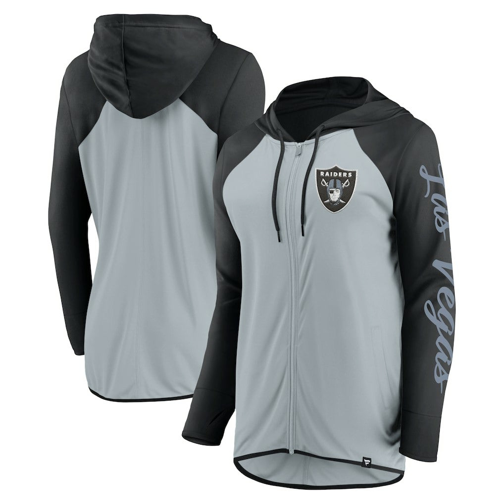 Las Vegas Raiders Women's Script Full-Zip Hoodie - Silver/Black discount