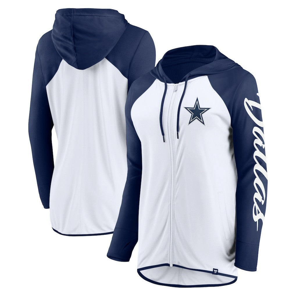 Dallas Cowboys Women's Script Full-Zip Hoodie - White/Navy cheap