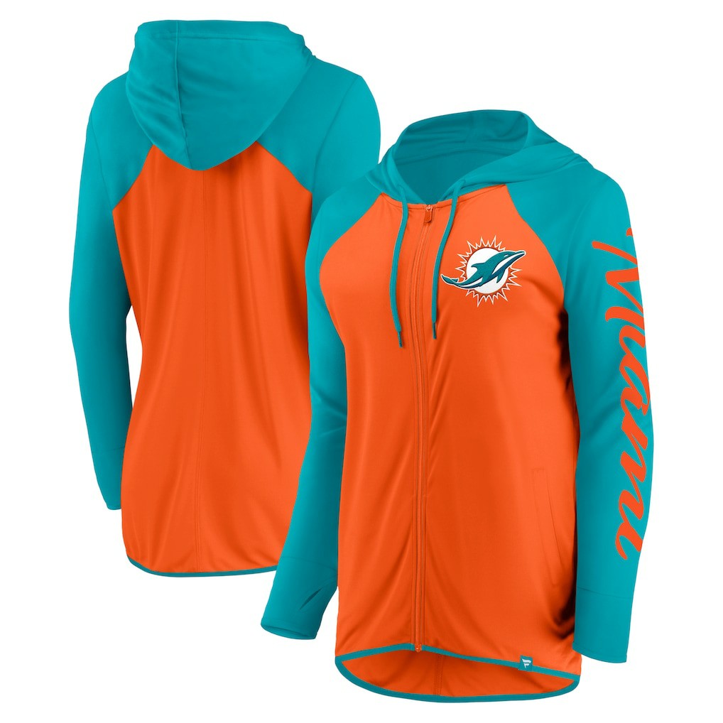 Miami Dolphins Women's Script Full-Zip Hoodie - Orange/Aqua on sale