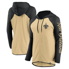 New Orleans Saints Women's Script Full-Zip Hoodie - Gold/Black on sale