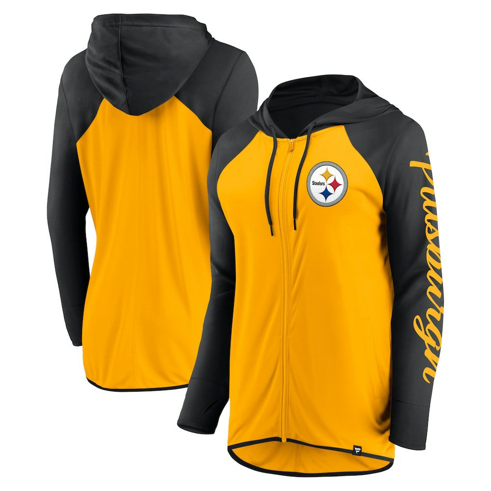 Pittsburgh Steelers Women's Script Full-Zip Hoodie - Gold/Black discount