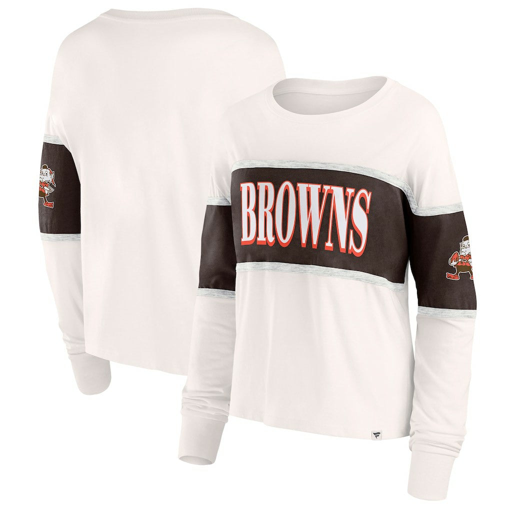 Cleveland Browns Women's Antique Block Long Sleeve T-Shirt - Cream cheap