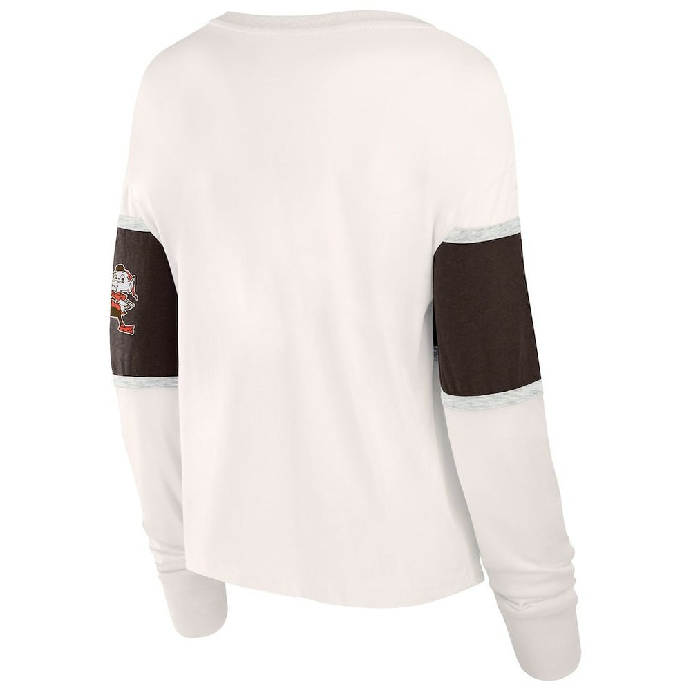 Cleveland Browns Women's Antique Block Long Sleeve T-Shirt - Cream cheap