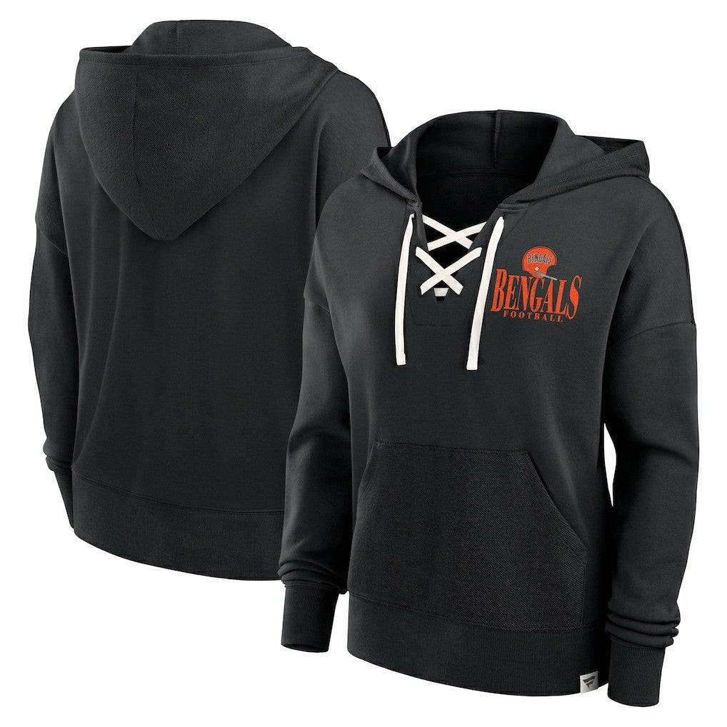 Cincinnati Bengals Women's Blitz Left Lace-Up Pullover Hoodie - Black discount