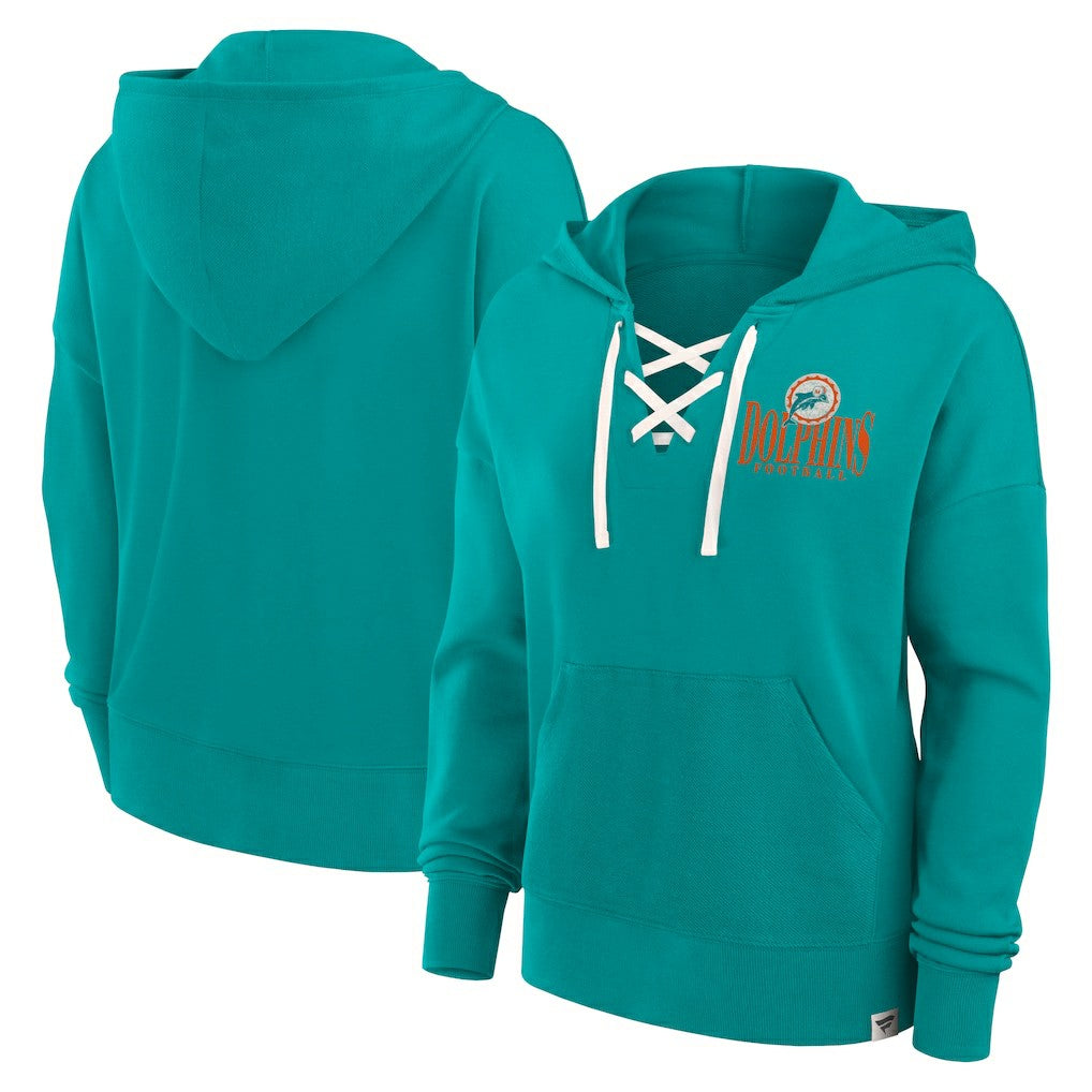 Miami Dolphins Women's Blitz Left Lace-Up Pullover Hoodie - Aqua discount