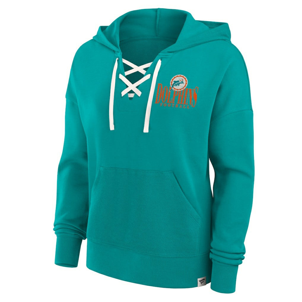 Miami Dolphins Women's Blitz Left Lace-Up Pullover Hoodie - Aqua discount