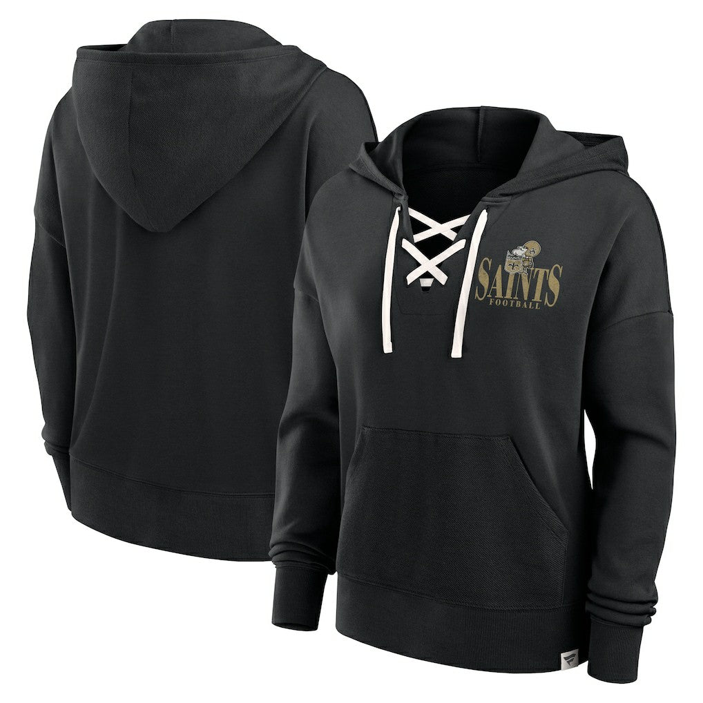 New Orleans Saints Women's Blitz Left Lace-Up Pullover Hoodie - Black outlet