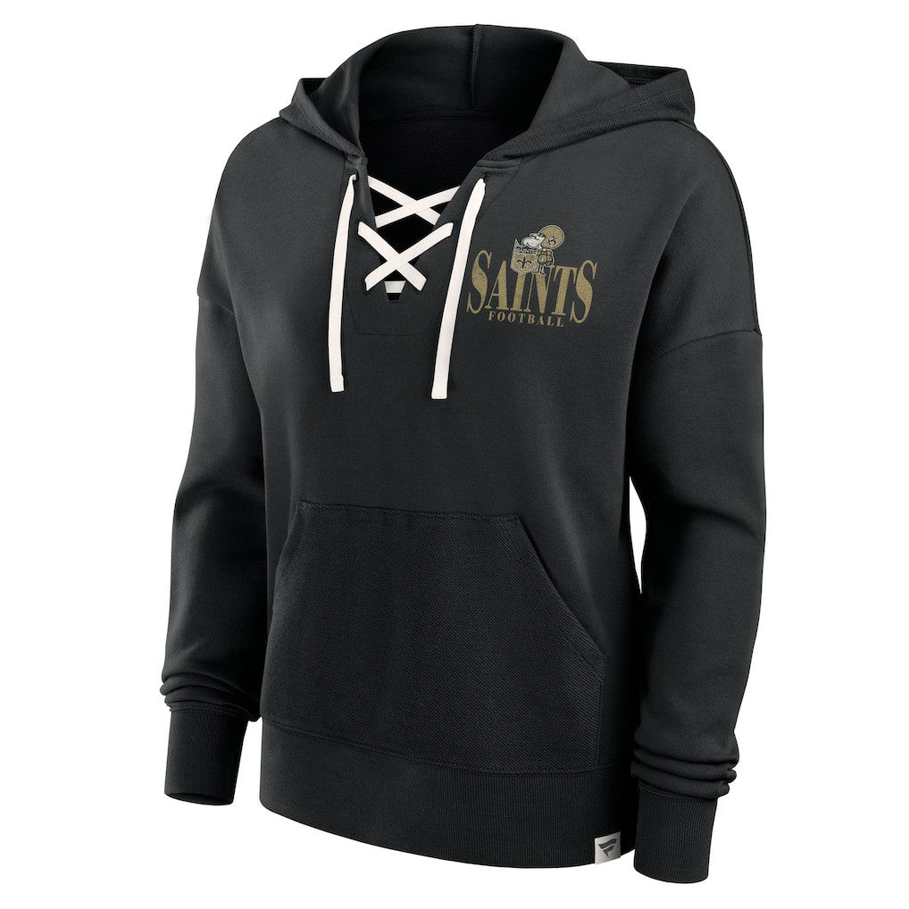 New Orleans Saints Women's Blitz Left Lace-Up Pullover Hoodie - Black outlet