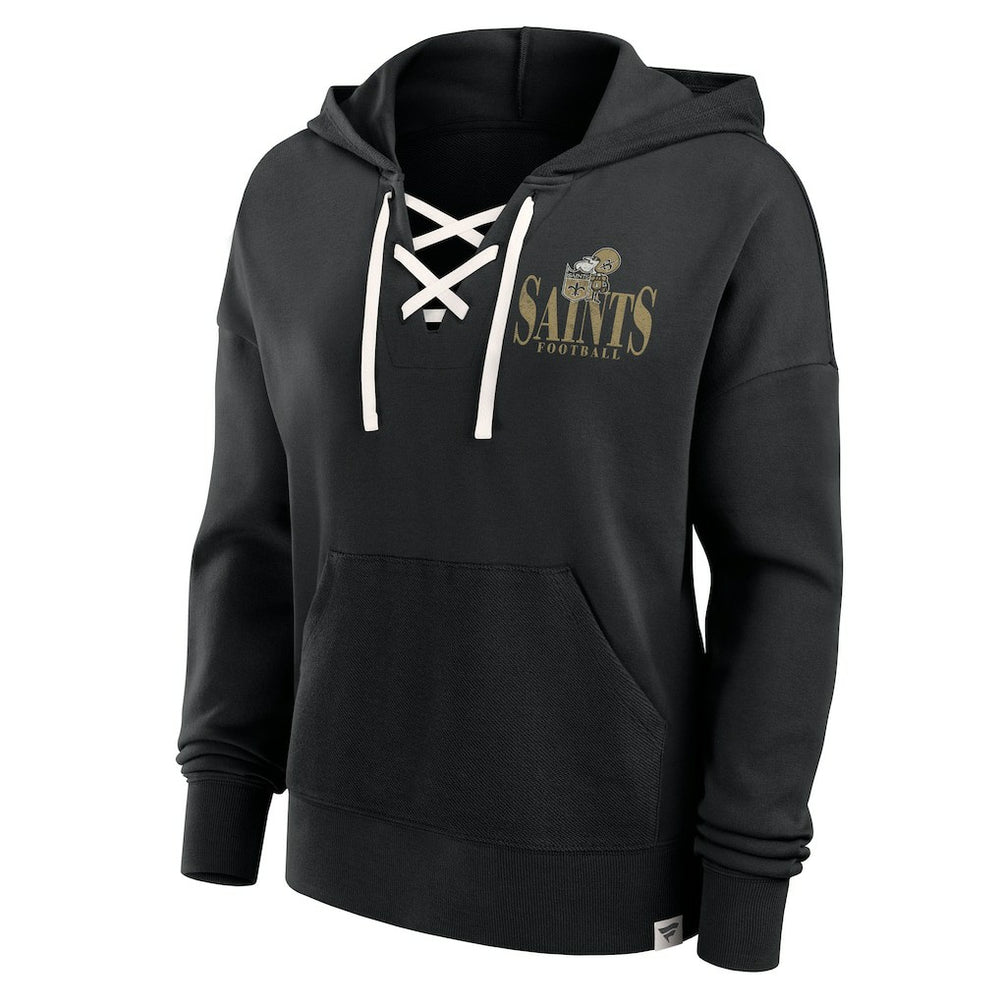New Orleans Saints Women's Blitz Left Lace-Up Pullover Hoodie - Black outlet