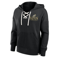 New Orleans Saints Women's Blitz Left Lace-Up Pullover Hoodie - Black outlet