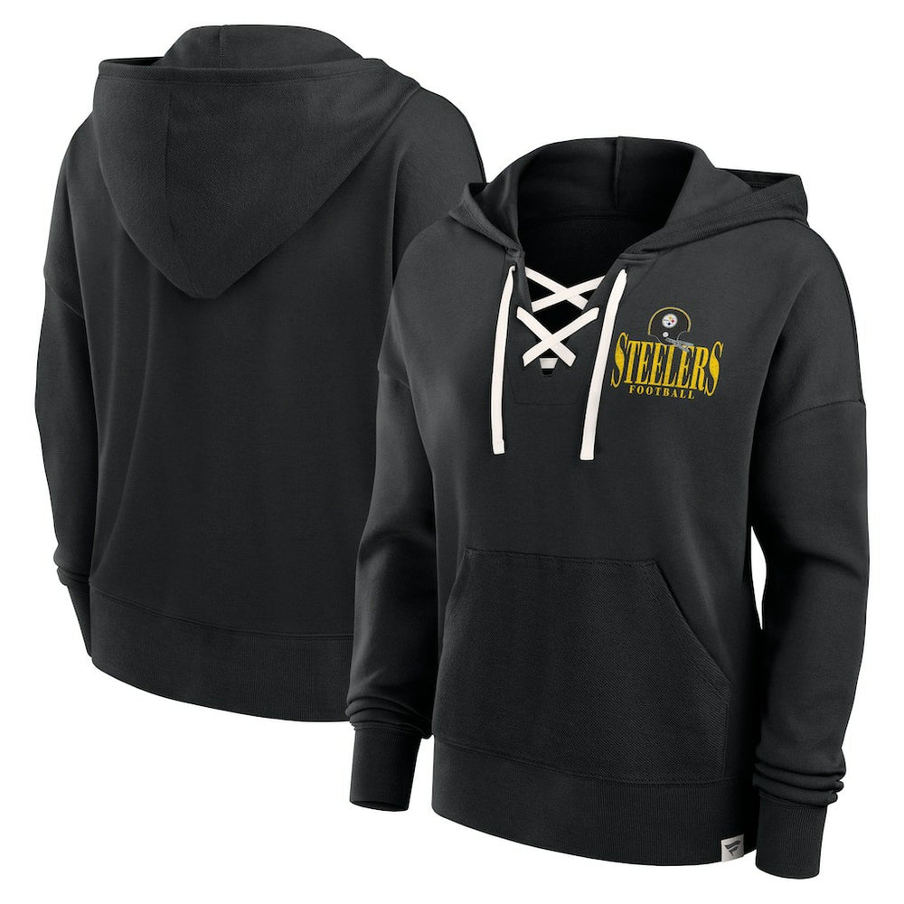 Pittsburgh Steelers Women's Blitz Left Lace-Up Pullover Hoodie - Black for sale