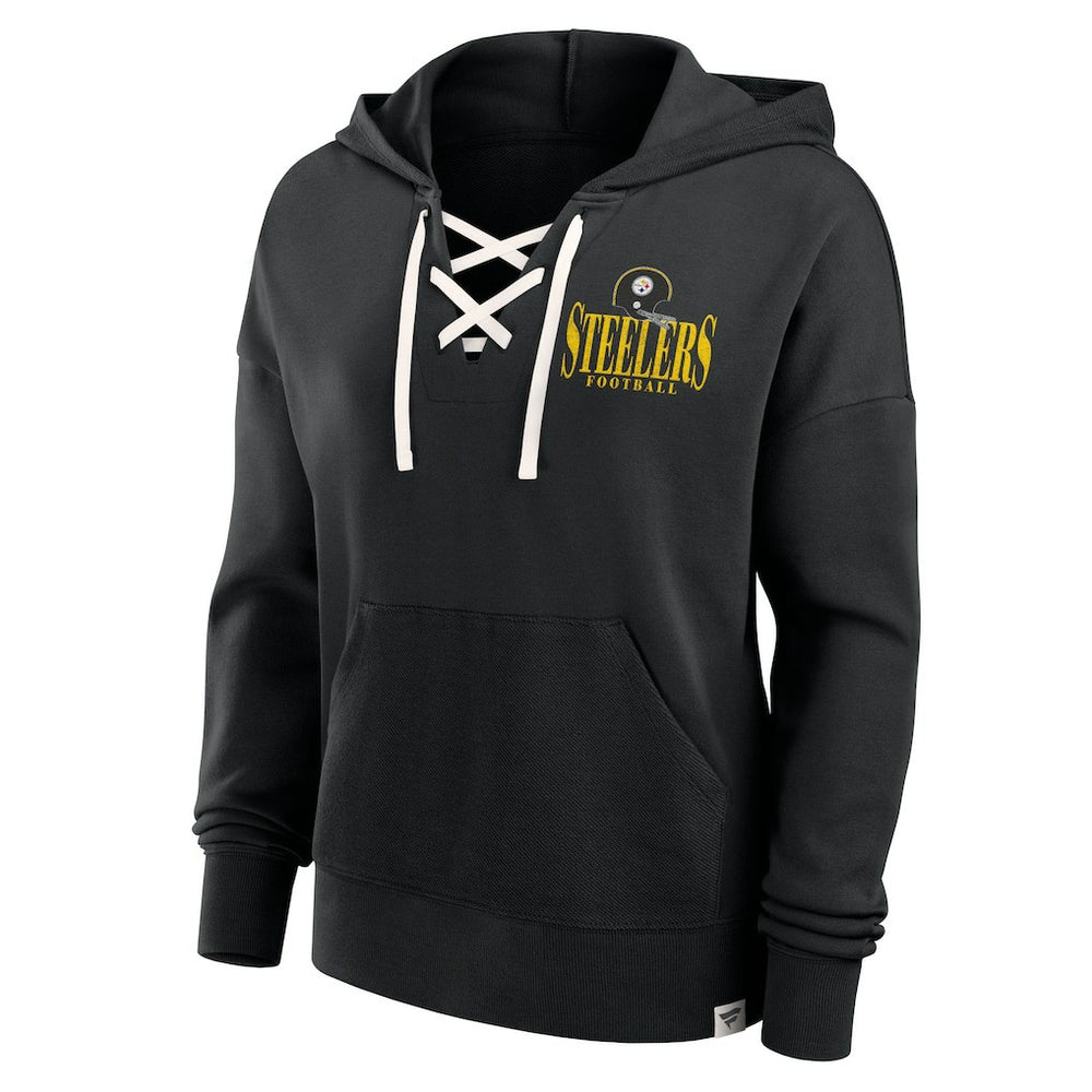 Pittsburgh Steelers Women's Blitz Left Lace-Up Pullover Hoodie - Black for sale
