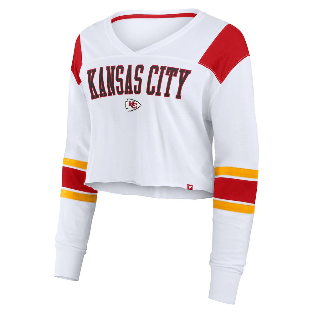 Kansas City Chiefs Women's Stretch Cropped Fashion Long Sleeve T-Shirt - White cheap