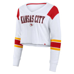 Kansas City Chiefs Women's Stretch Cropped Fashion Long Sleeve T-Shirt - White cheap