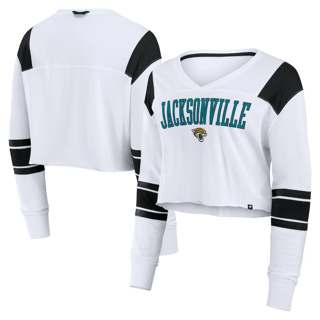 Jacksonville Jaguars Women's Stretch Cropped Fashion Long Sleeve T-Shirt - White discount