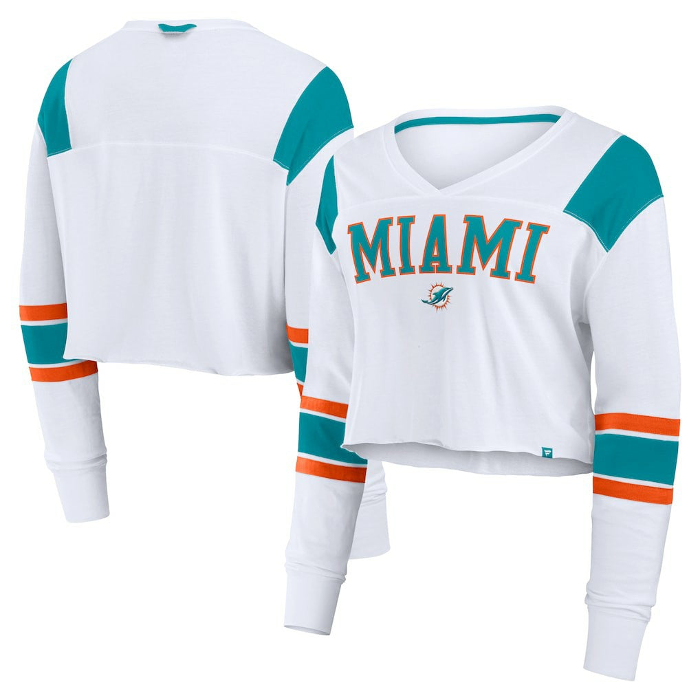 Miami Dolphins Women's Stretch Cropped Fashion Long Sleeve T-Shirt - White discount