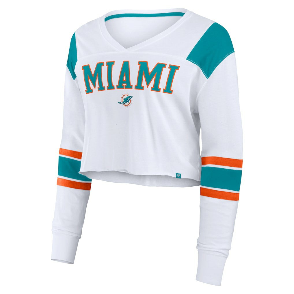 Miami Dolphins Women's Stretch Cropped Fashion Long Sleeve T-Shirt - White discount