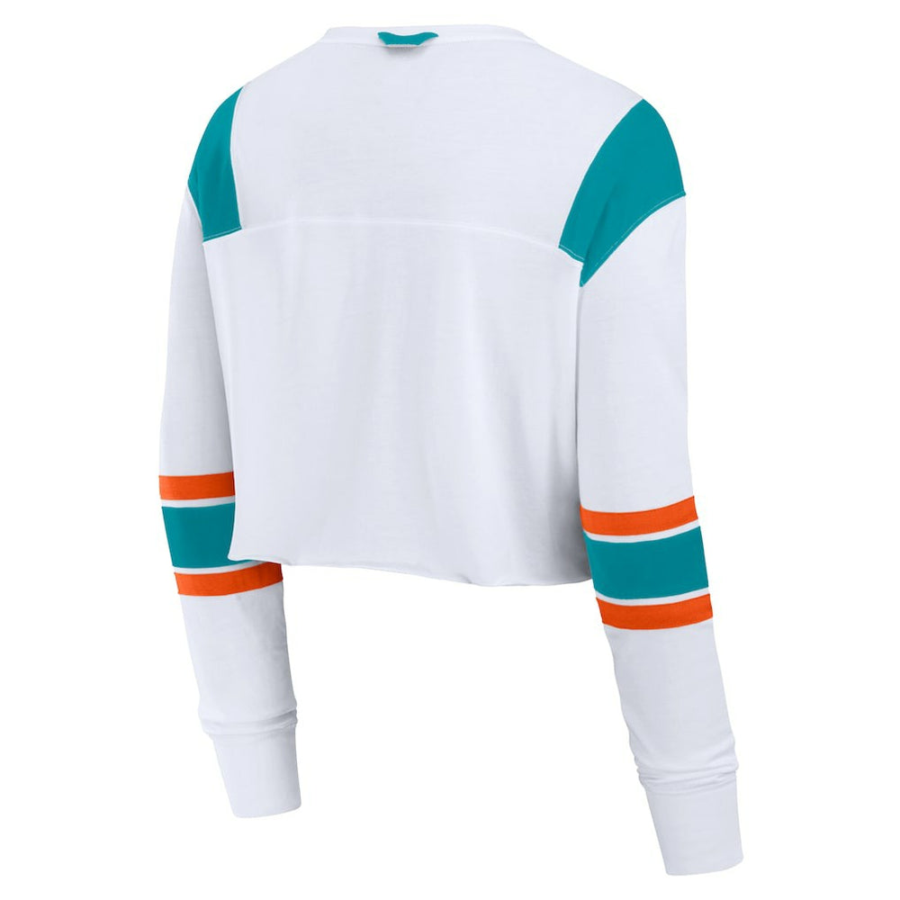 Miami Dolphins Women's Stretch Cropped Fashion Long Sleeve T-Shirt - White discount