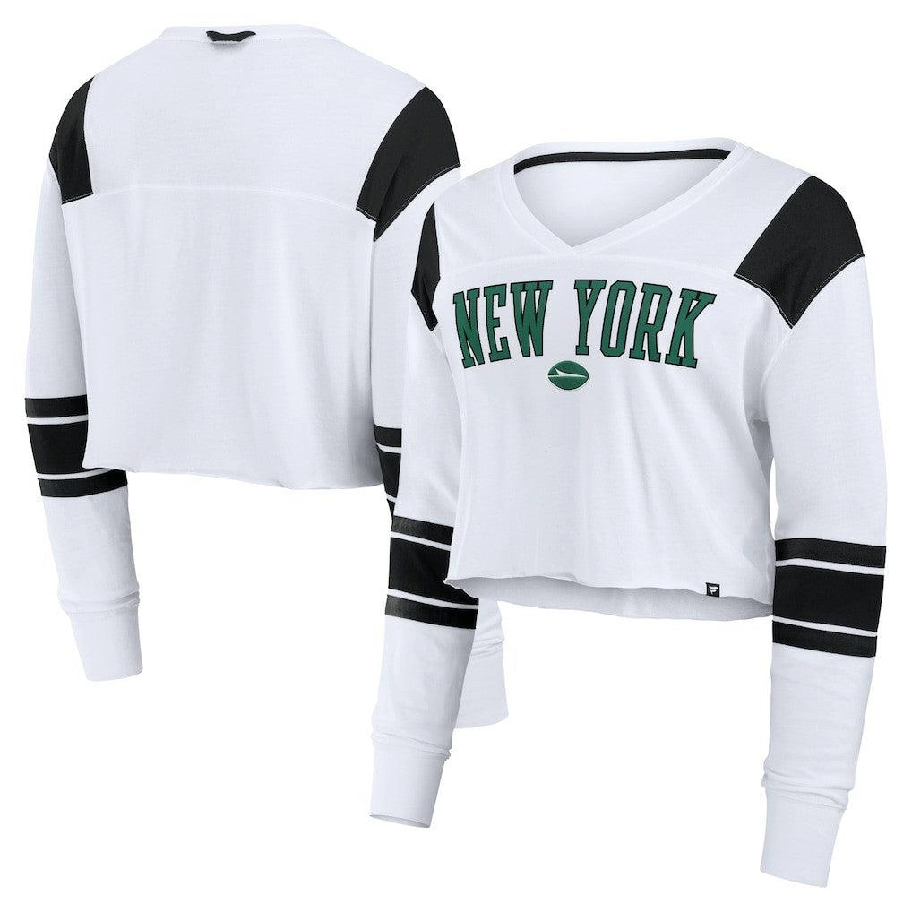 New York Jets Women's Stretch Cropped Fashion Long Sleeve T-Shirt - White for sale