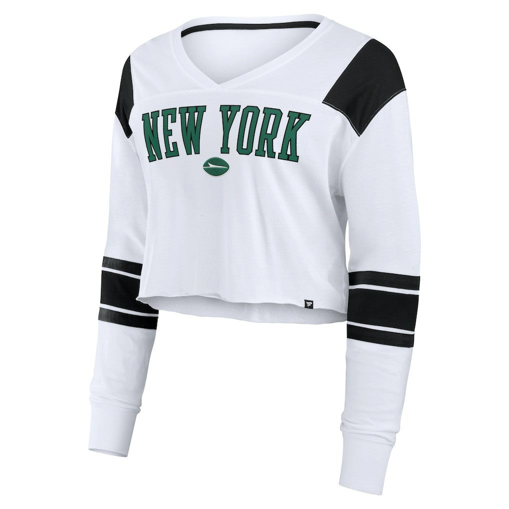 New York Jets Women's Stretch Cropped Fashion Long Sleeve T-Shirt - White for sale