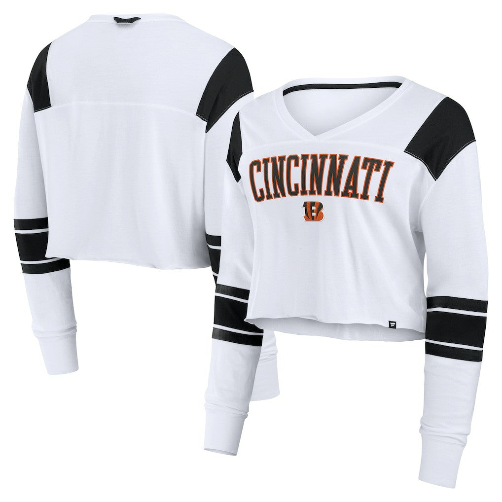 Cincinnati Bengals Women's Stretch Cropped Fashion Long Sleeve T-Shirt - White discount
