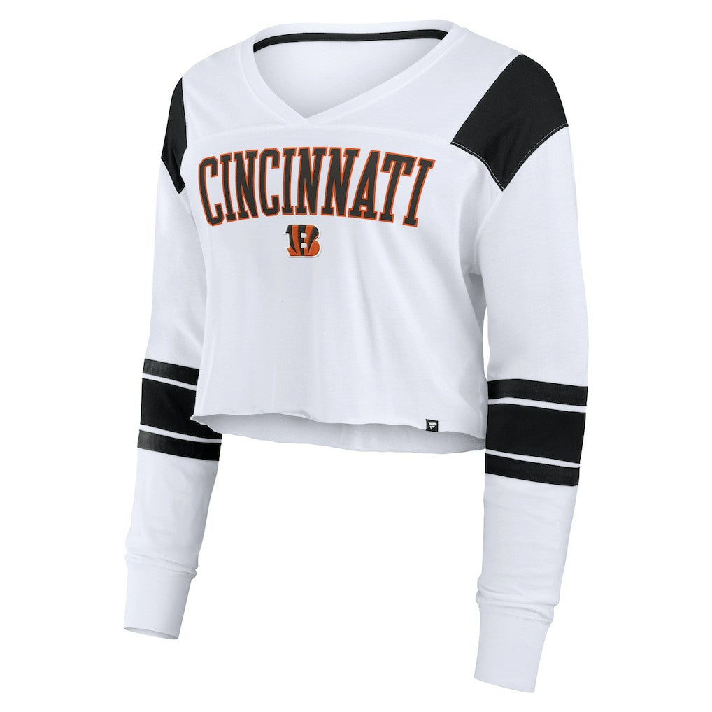 Cincinnati Bengals Women's Stretch Cropped Fashion Long Sleeve T-Shirt - White discount