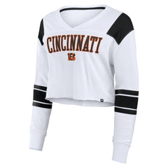 Cincinnati Bengals Women's Stretch Cropped Fashion Long Sleeve T-Shirt - White discount
