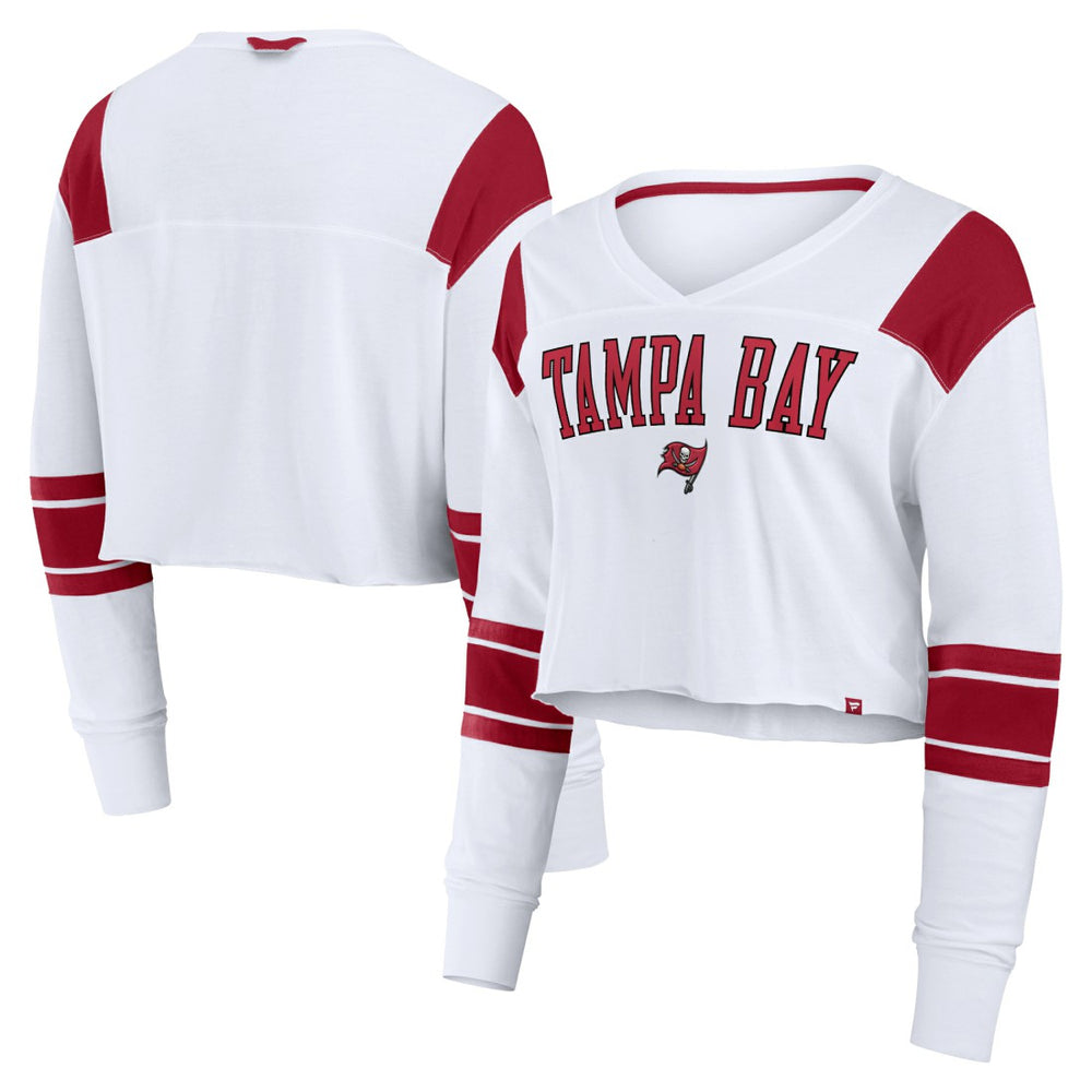 Tampa Bay Buccaneers Women's Stretch Cropped Fashion Long Sleeve T-Shirt - White for sale