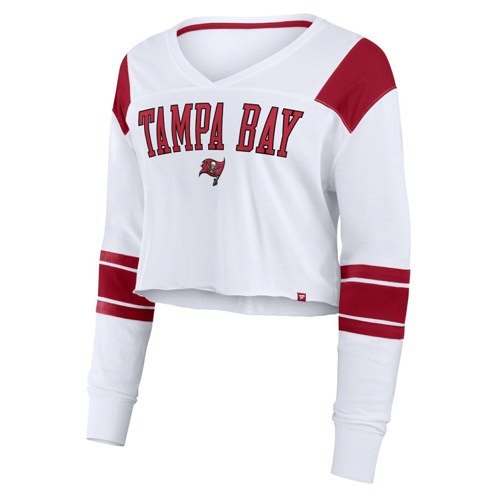 Tampa Bay Buccaneers Women's Stretch Cropped Fashion Long Sleeve T-Shirt - White for sale