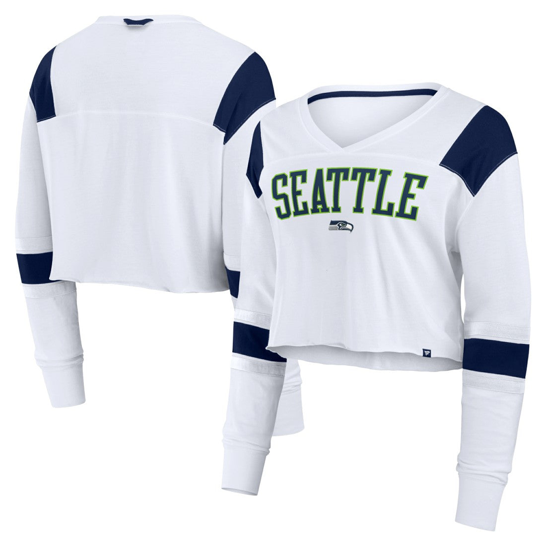 Seattle Seahawks Women's Stretch Cropped Fashion Long Sleeve T-Shirt - White discount
