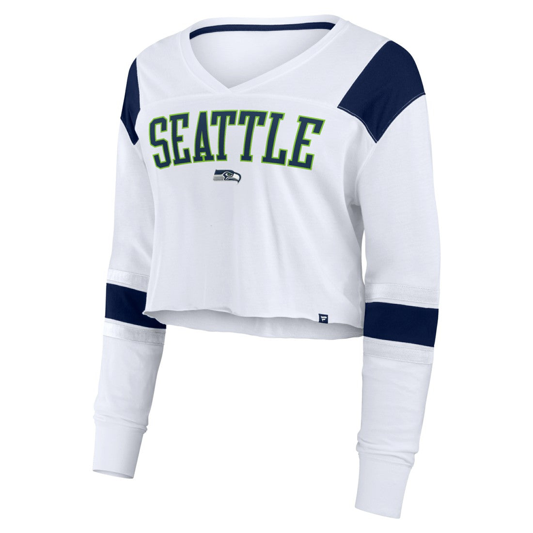Seattle Seahawks Women's Stretch Cropped Fashion Long Sleeve T-Shirt - White discount