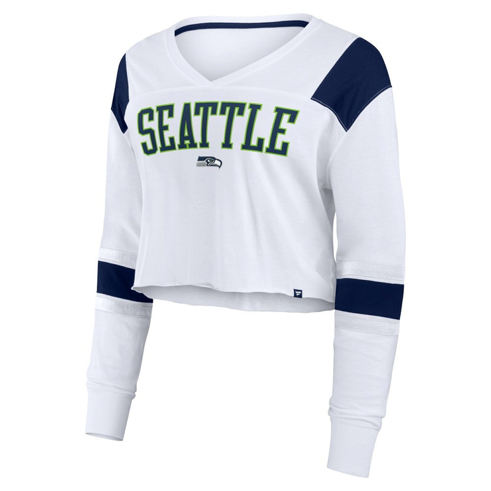 Seattle Seahawks Women's Stretch Cropped Fashion Long Sleeve T-Shirt - White discount