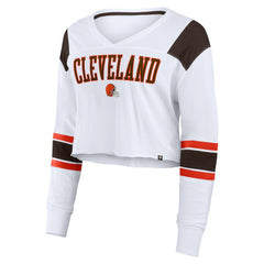 Cleveland Browns Women's Stretch Cropped Fashion Long Sleeve T-Shirt - White on sale