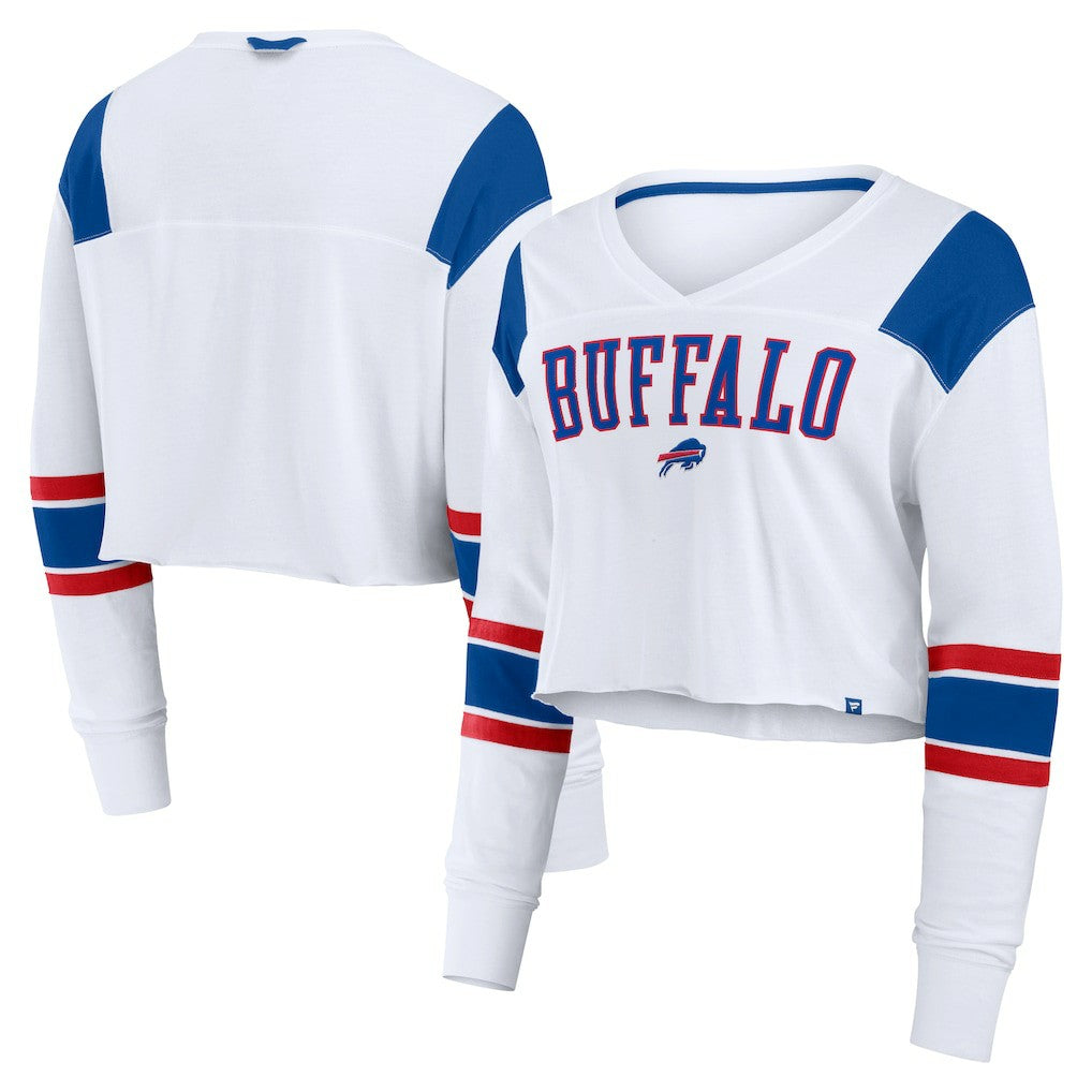 Buffalo Bills Women's Stretch Cropped Fashion Long Sleeve T-Shirt - White online