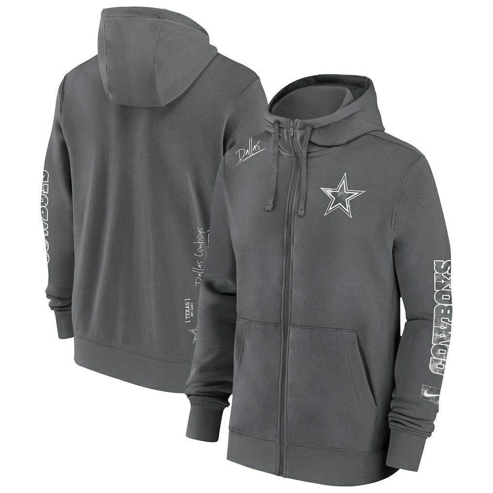 Dallas Cowboys Primetime Club Full-Zip Hoodie - Charcoal | Nike outlet