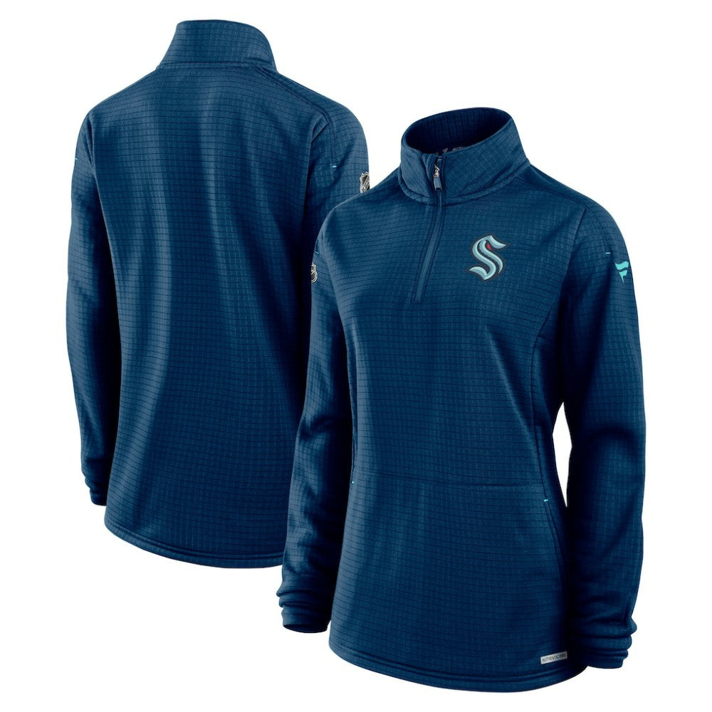 Seattle Kraken Fanatics Women's Authentic Pro Rink Lightweight Quarter-Zip Pullover Sweatshirt Deep Sea Blue