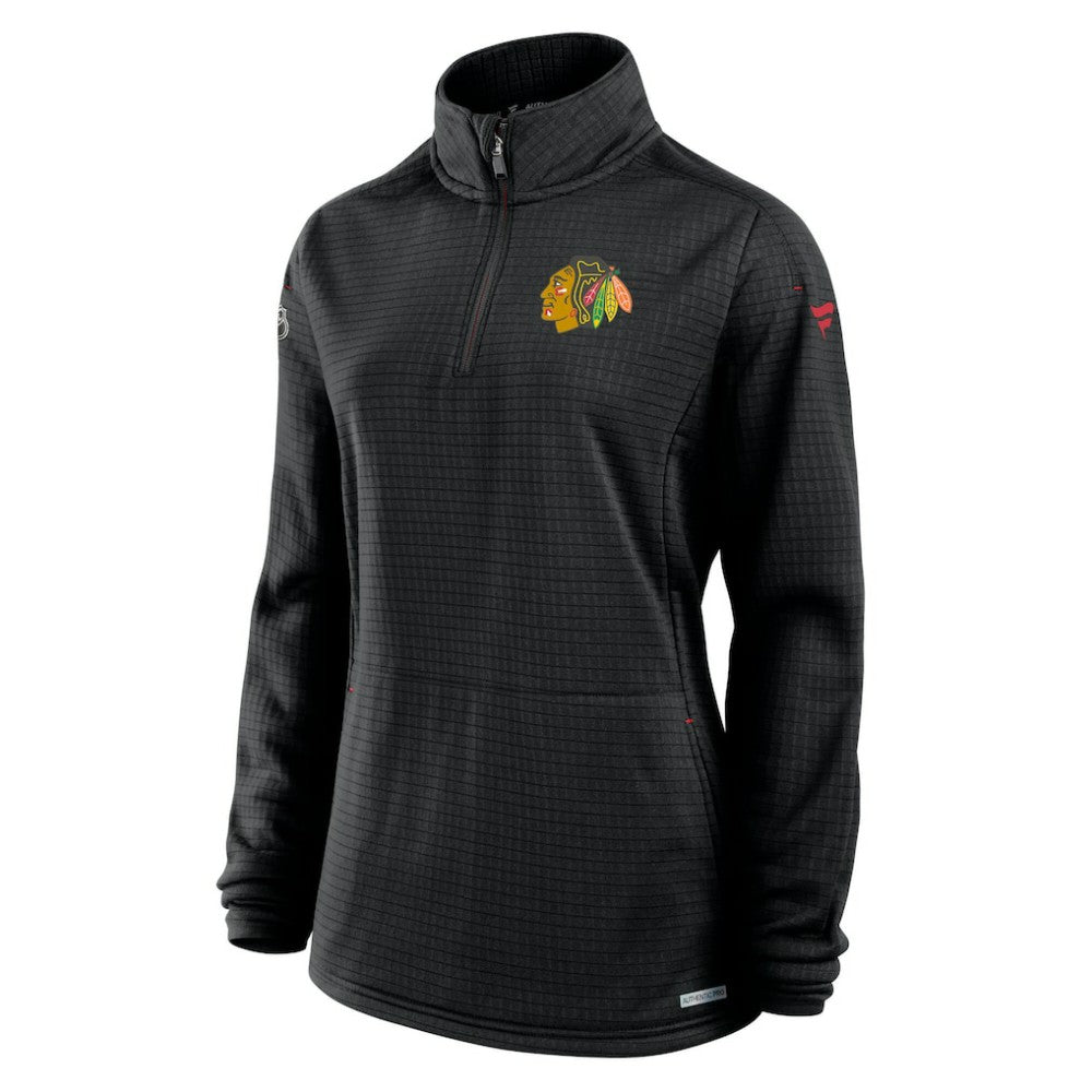 Chicago Blackhawks Fanatics Women's Authentic Pro Rink Lightweight Quarter-Zip Pullover Sweatshirt Black