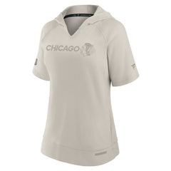 Chicago Blackhawks Fanatics Women's Authentic Pro Road Short Sleeve V-Neck Pullover Hoodie Cream