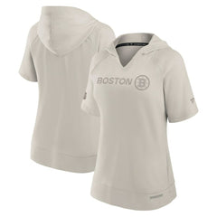 Boston Bruins Fanatics Women's Authentic Pro Road Fashion V-Neck Hoodie T-Shirt Cream