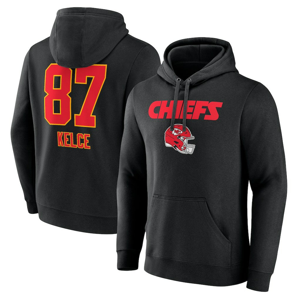 Travis Kelce Kansas City Chiefs Team Wordmark Player Name & Number Pullover Hoodie - Black discount